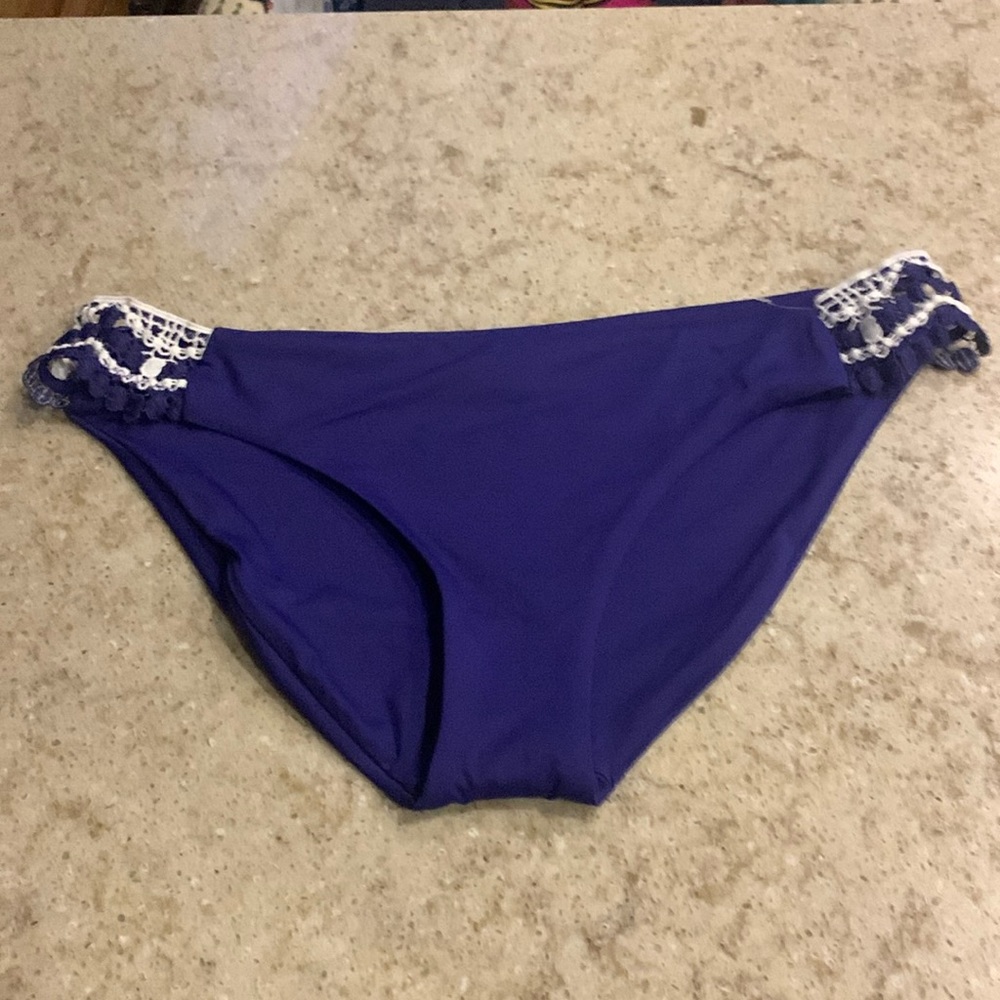 NWOT Becca by Rebecca Virtue Blue Crochet Delilah Hipster Swim Bikini Bottom XL